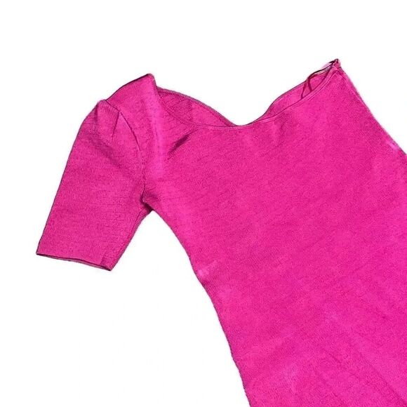 PAOLA BERNARDI pink one shoulder mini knit bodycon stealth dress with cut outs - Picture 5 of 9